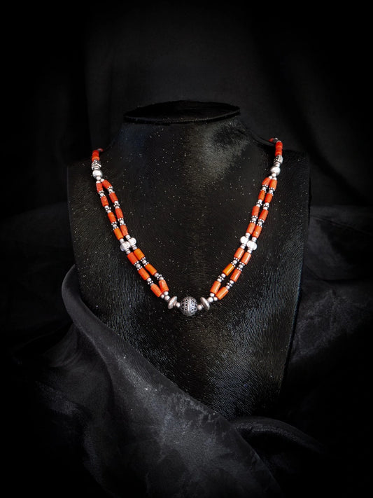 Artisanal Coral Necklace Embeded with Silver
